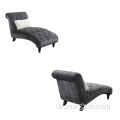 Dunkelgrauer Stoffknopf-Tufing-Sofa-Chaise mit massiven Holzbeinen